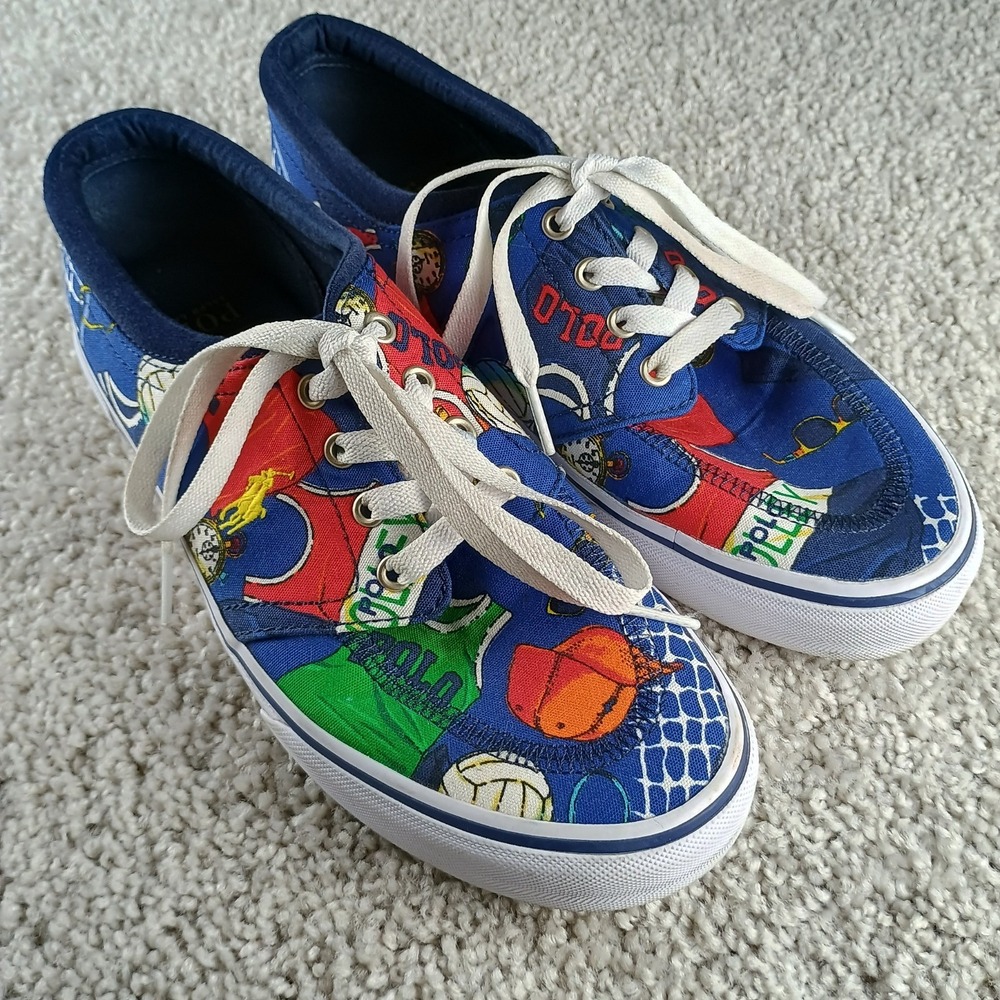 Polo Ralph Lauren Faxon X Sneakers Tossed Volley Mens Size 7.5 Canvas Graphic